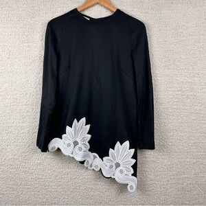 Antonio Berardi Tunic‎ Womens 42/6 Black White Lace Embroidered Button Back